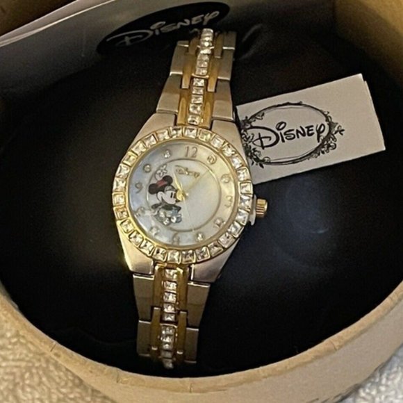 Disney Mickey Mouse Collectible Bracelet Watch With Beautiful Crystals NIB - Picture 2 of 7